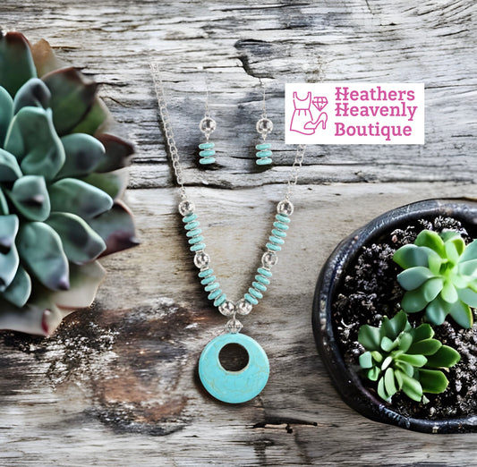 Western Turquoise Stone Necklace with Matching Earrings - Heather's Heavenly Boutique