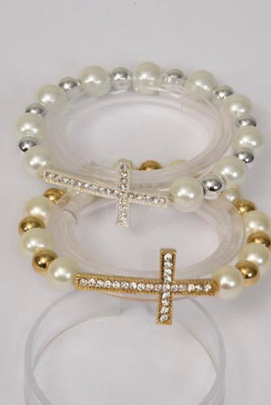 Bracelet Sideways Cross Rhinestone - Heather's Heavenly Boutique