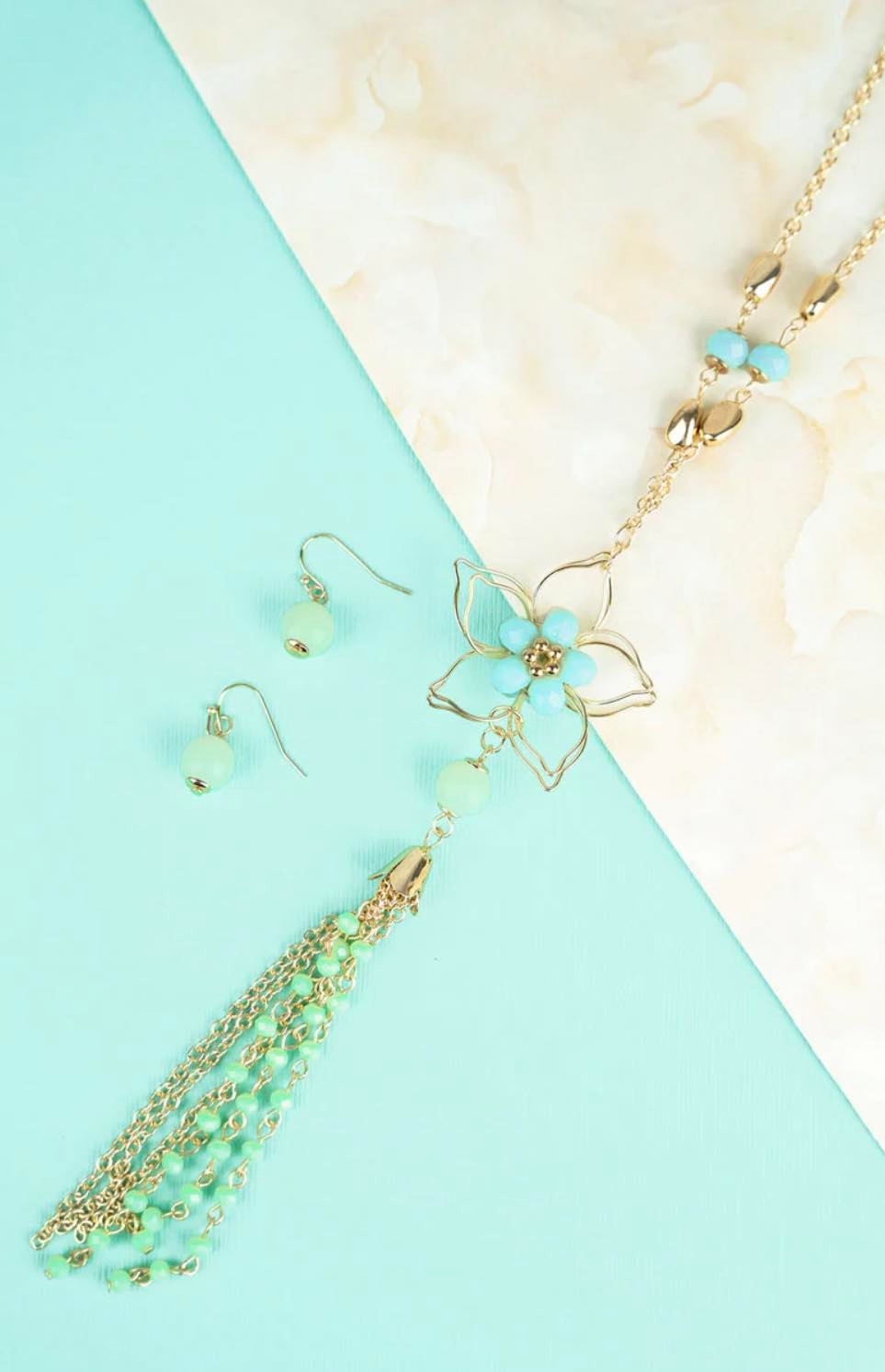 New Release Mint Floretta Necklace And Earring Set - Heather's Heavenly Boutique