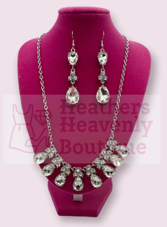 White Rhinestone Necklace Set with Earrings - Heather's Heavenly Boutique