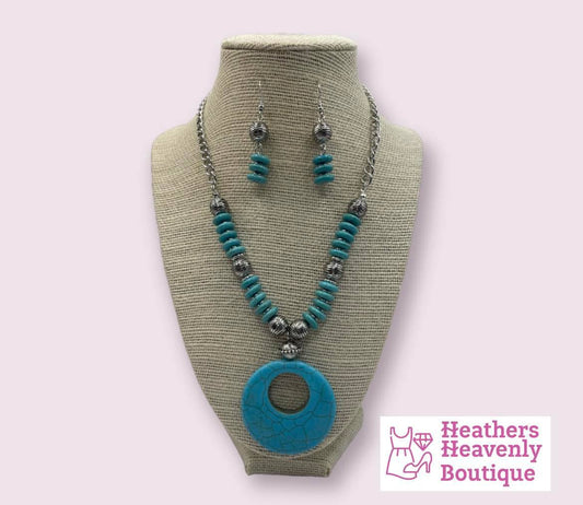 Western Turquoise Stone Necklace with Matching Earrings - Heather's Heavenly Boutique