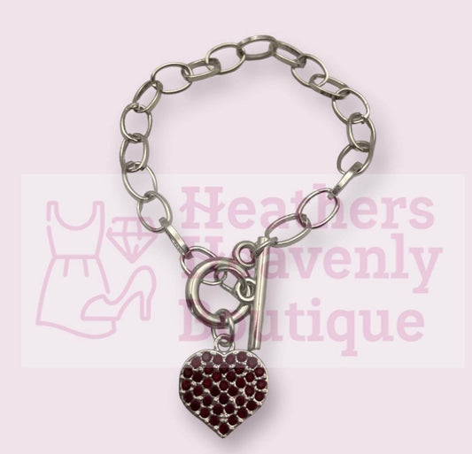 Red Rhinestone Heart Bracelet - Heather's Heavenly Boutique
