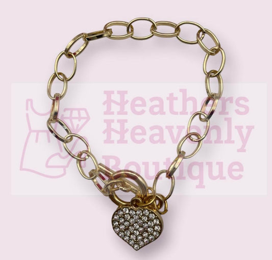 White Rhinestone Heart Gold Bracelet - Heather's Heavenly Boutique