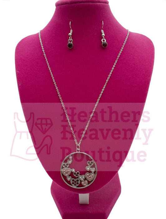 Multi Heart Pink and Red Necklace with Matching Earrings - Heather's Heavenly Boutique
