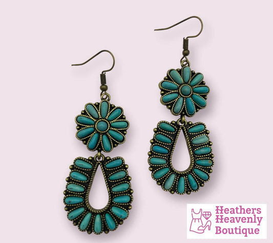 Western Copper and Brass Turquoise Stone Earrings - Heather's Heavenly Boutique