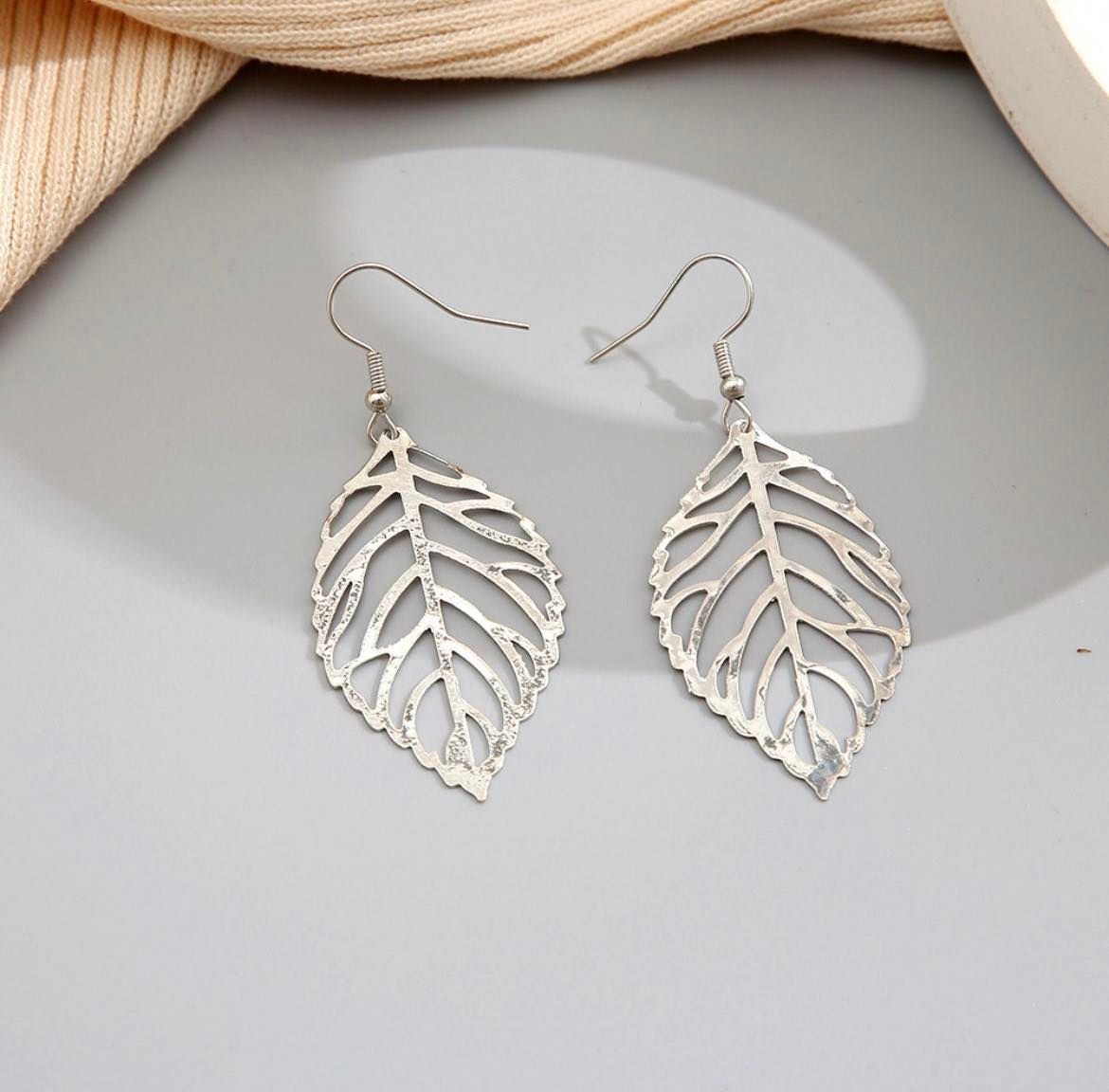 Silver Single Leaf Earrings